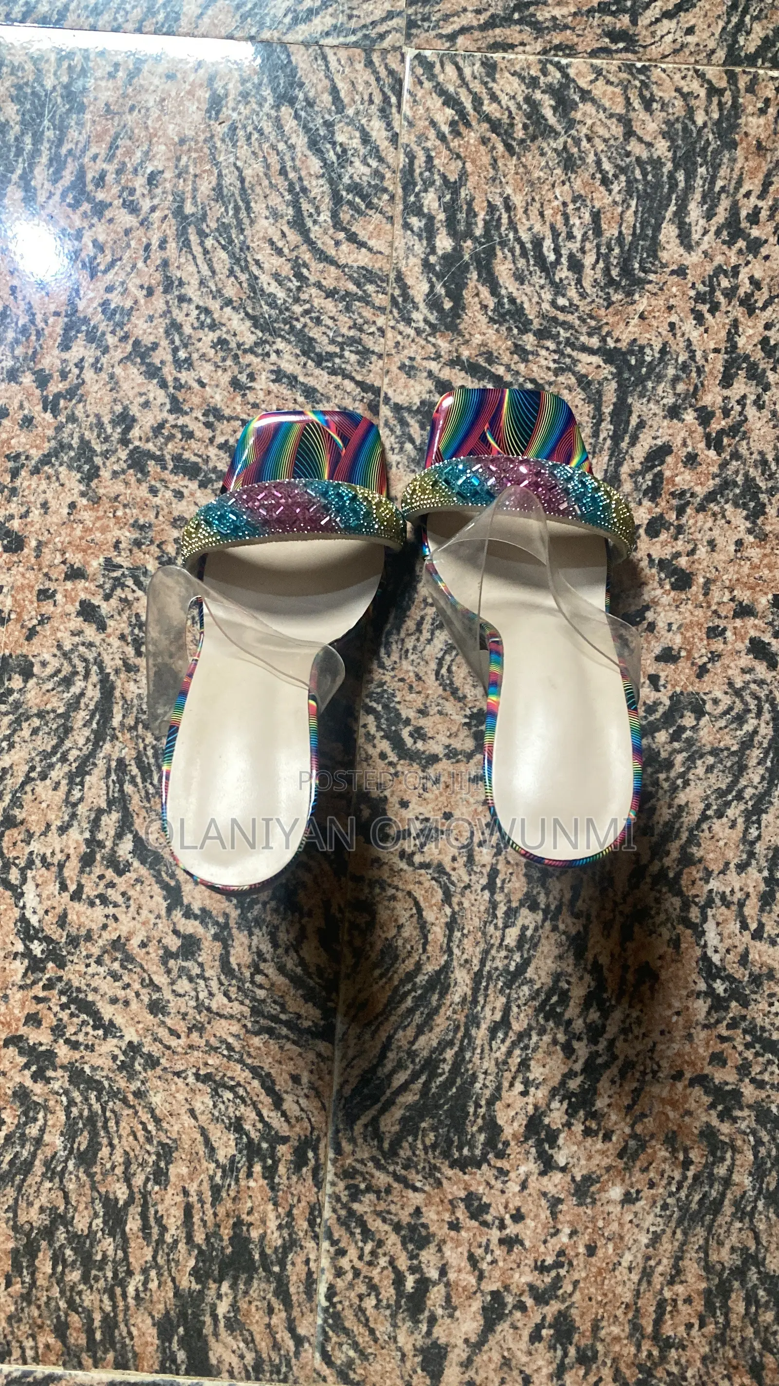 Rainbow Rhinestone Clear Block Heels
