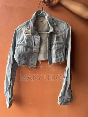 Sky Blue Crop Ripped Jean Jacket