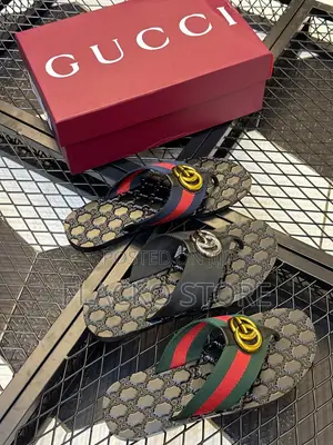 Original Gucci Web Italian Leather Slippers