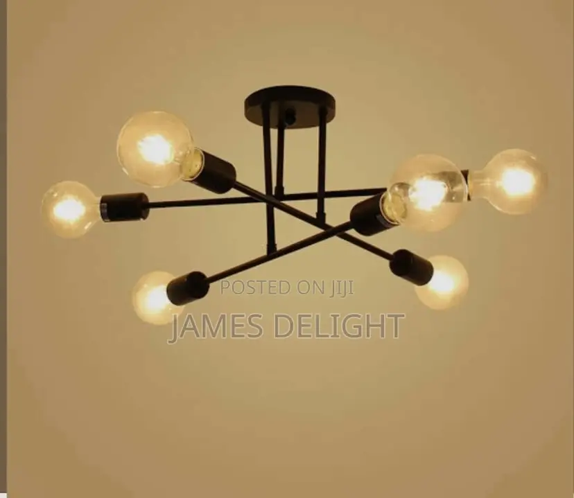 Modern Industrial 6-Light Black Sputnik Semi-Flush Ceiling Light