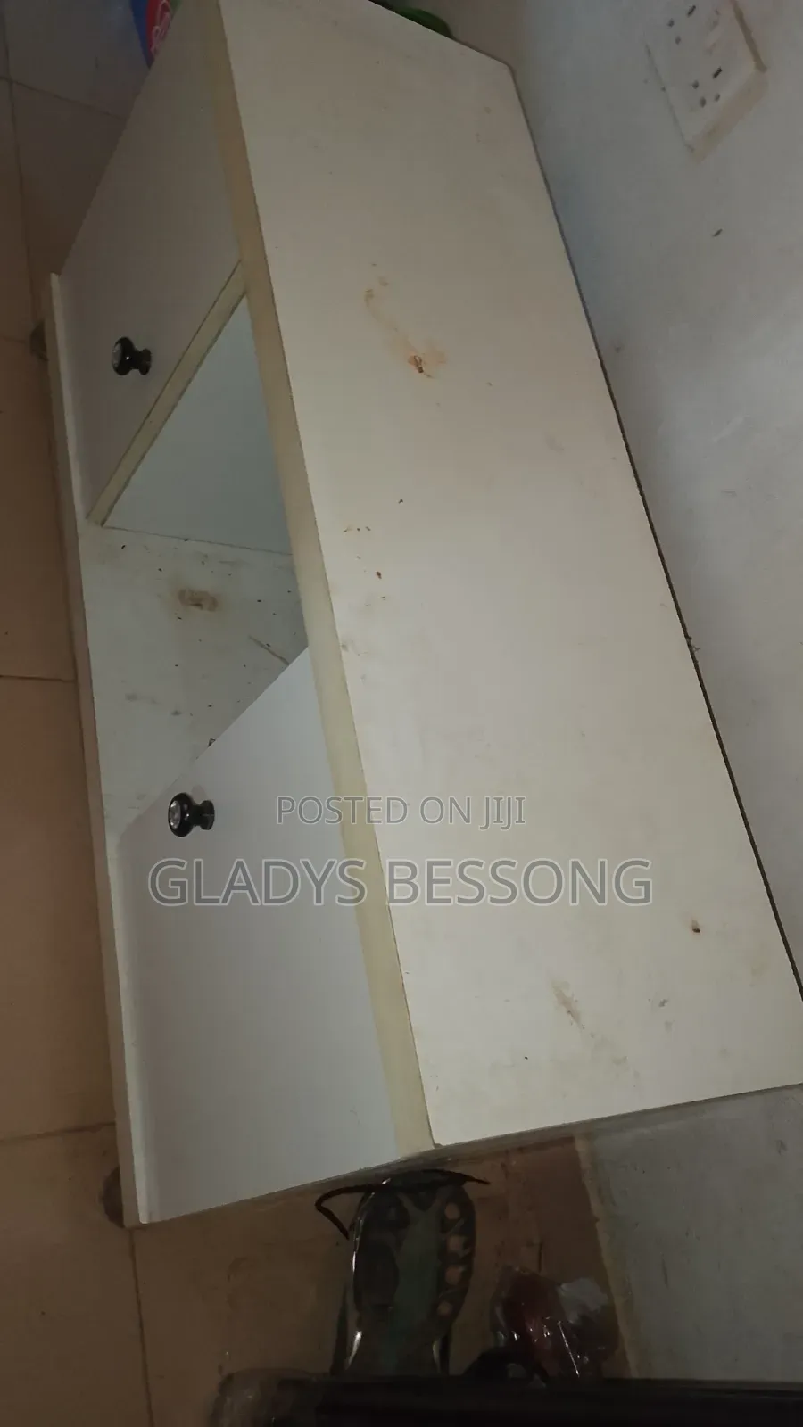 Compact White TV Stand With Storage + Display Shelf*
