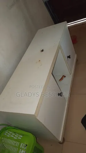 Compact White TV Stand With Storage + Display Shelf*