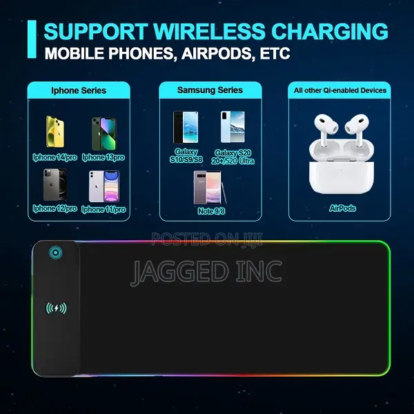 RGB Mousepad 15w Qi Wireless Fast Charging Size: 800 X 300 X 4m
