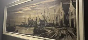 Large Framed Vintage Harbour