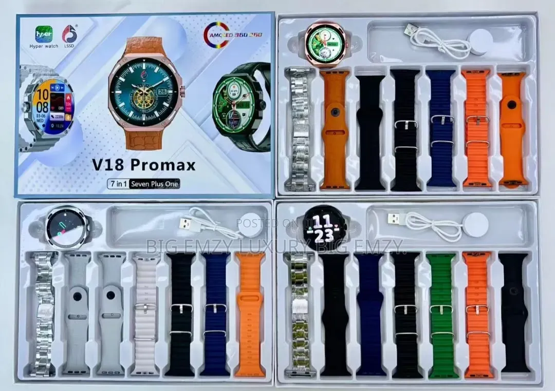 V18 Pro Round Smart Watch 7straps