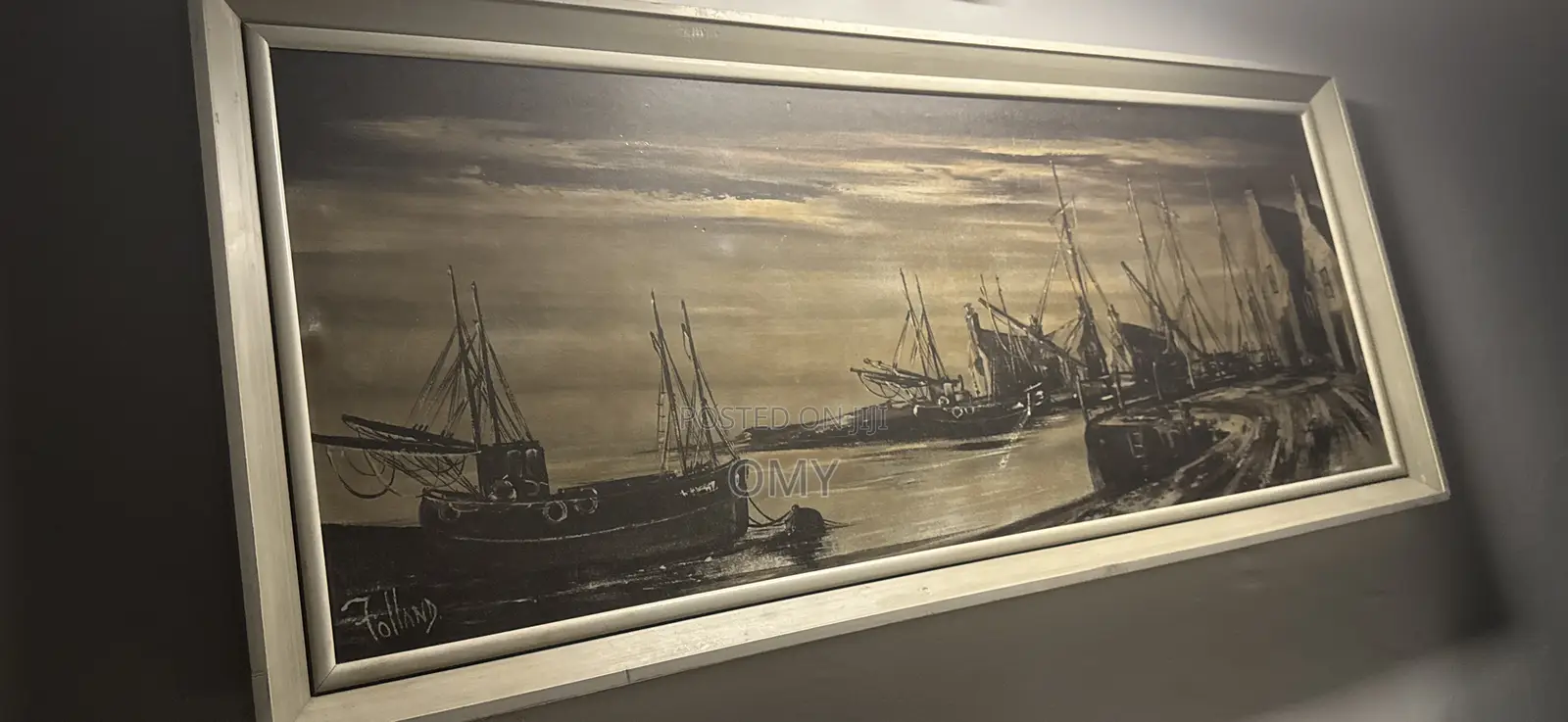 Large Framed Vintage Harbour