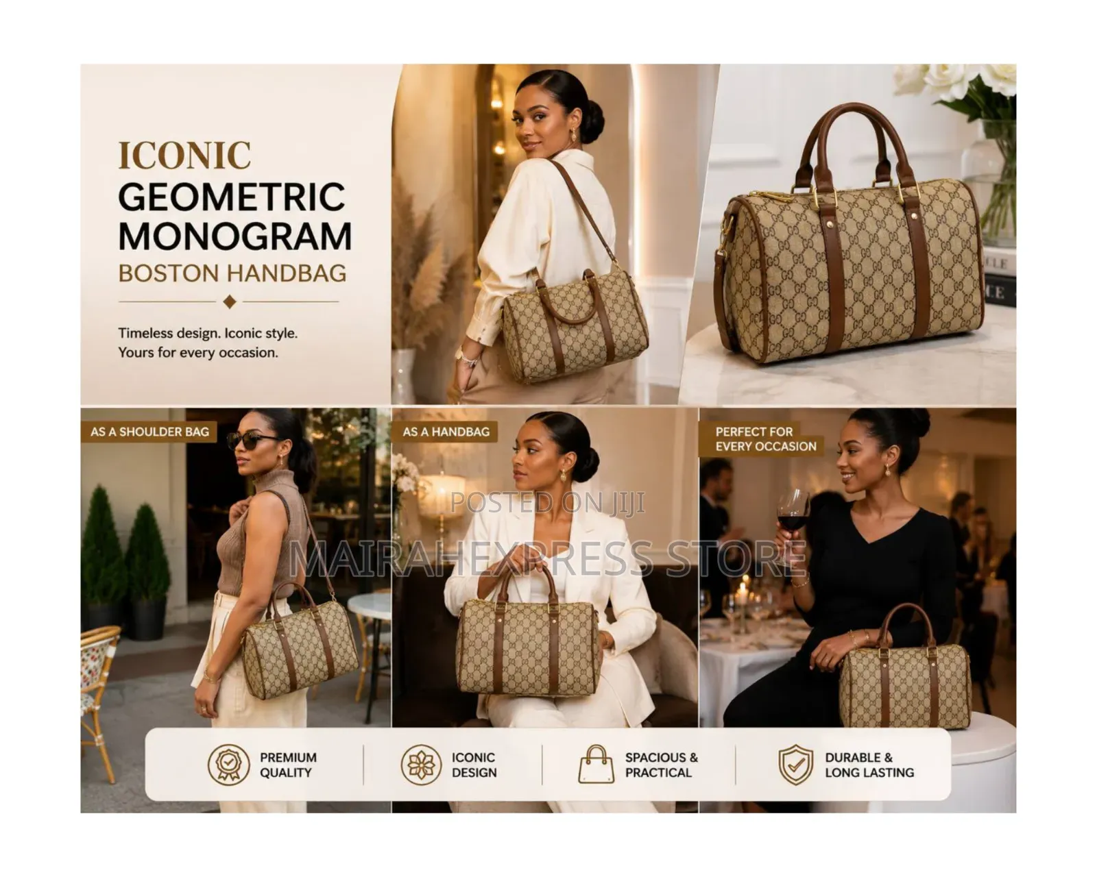 Iconic Geometric Monogram Boston Handbag