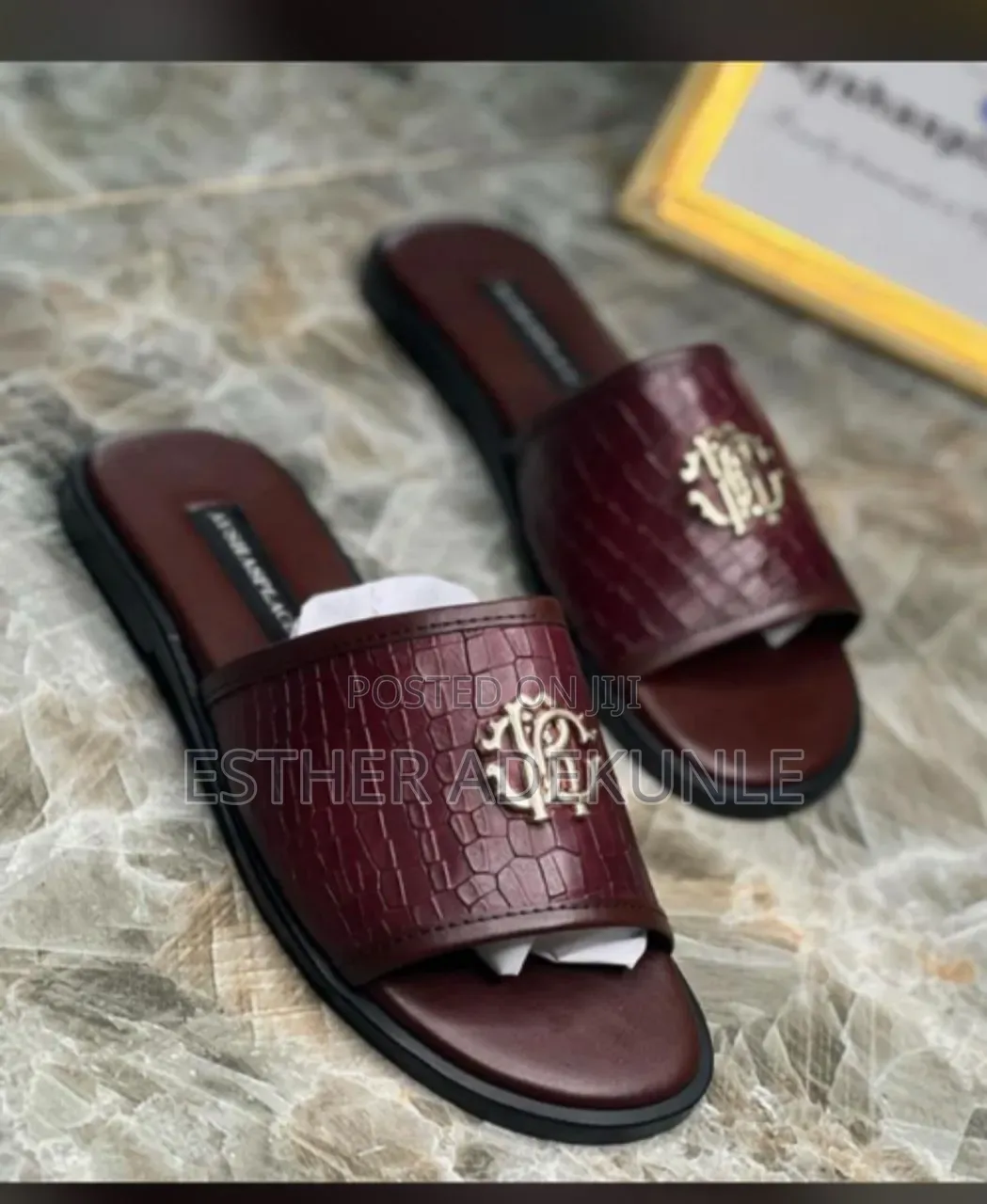 Luxury Croc_textured Slides