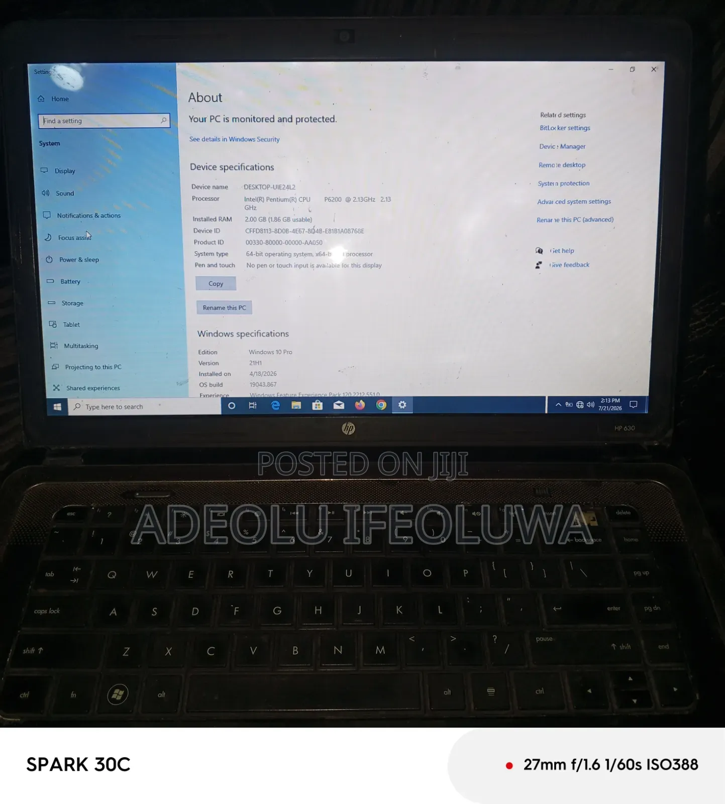 Laptop HP 630 2GB Intel Core i3 SSD 256GB
