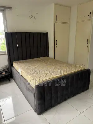 Grey Velvet Channel Tufted Bed Frame