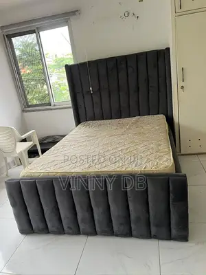 Grey Velvet Channel Tufted Bed Frame