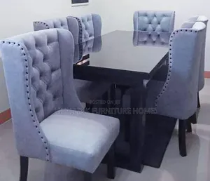 Luxury 6-Seater Tufted Grey Velvet Dining Set