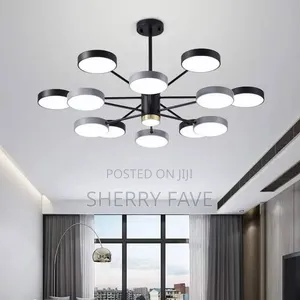 Modern 12-Light LED Chandelier Ceiling Light – Black