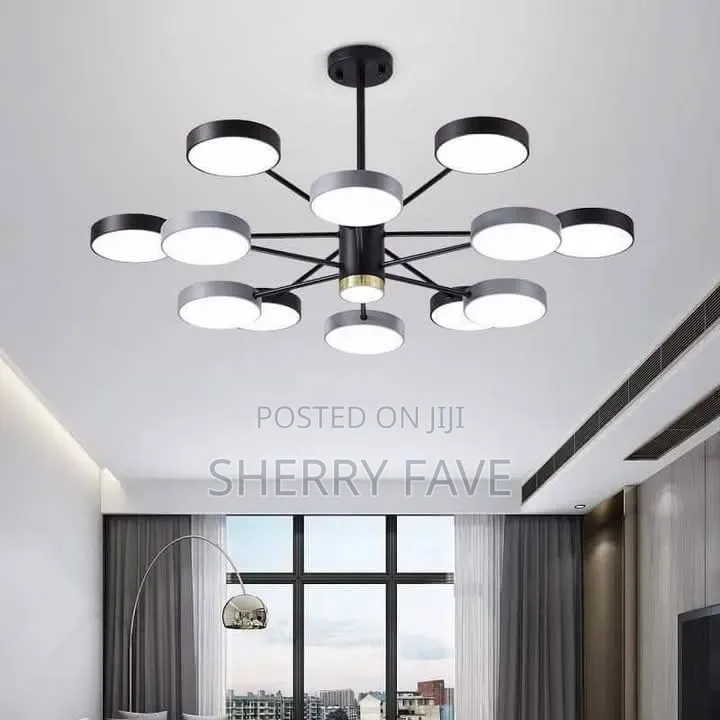 Modern 12-Light LED Chandelier Ceiling Light – Black