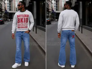 Battlekid Graphic Sweatshirt Blue Wide-Leg Jeans