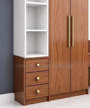 Luxury Wood White Wardrobe With Dressing Space Open Shelves