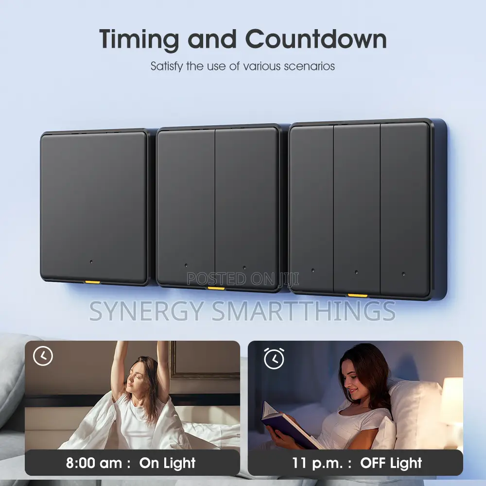 Tuya C-Smart Zigbee 3 Gang Button Switch Alexa- Google Assistant Black