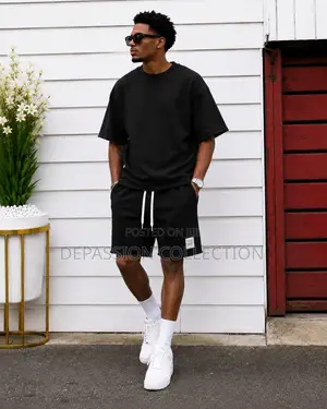 Mens Black Short and Plain Tshirt Casual Wear