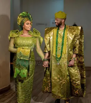 Olive Ruffle Gown Agbada Set
