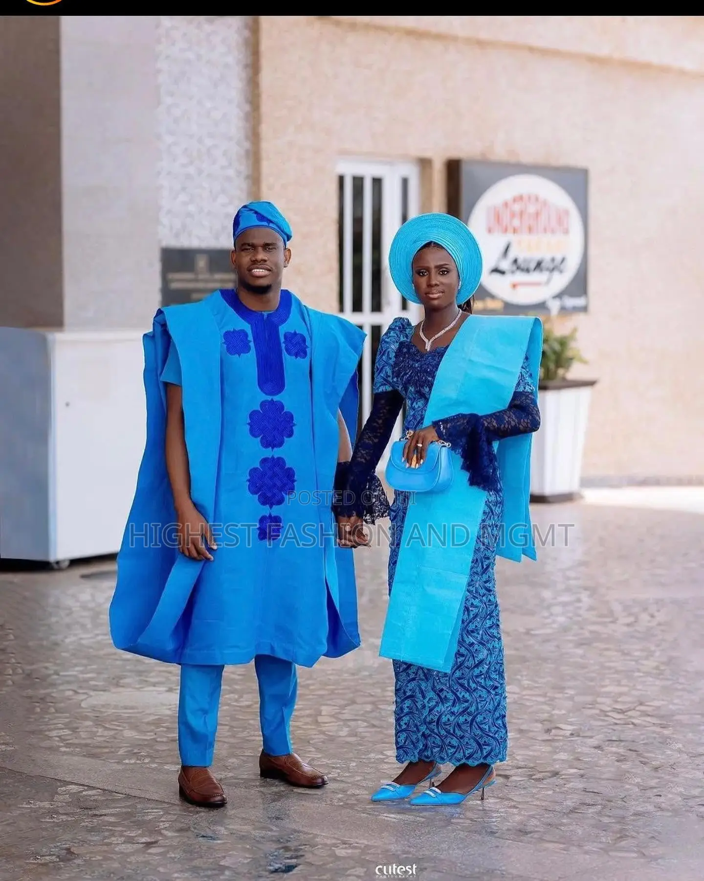 Patterned Blue Gown Royal Agbada Set