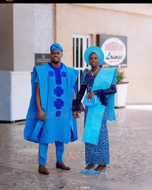 Patterned Blue Gown Royal Agbada Set