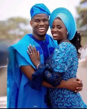 Patterned Blue Gown Royal Agbada Set