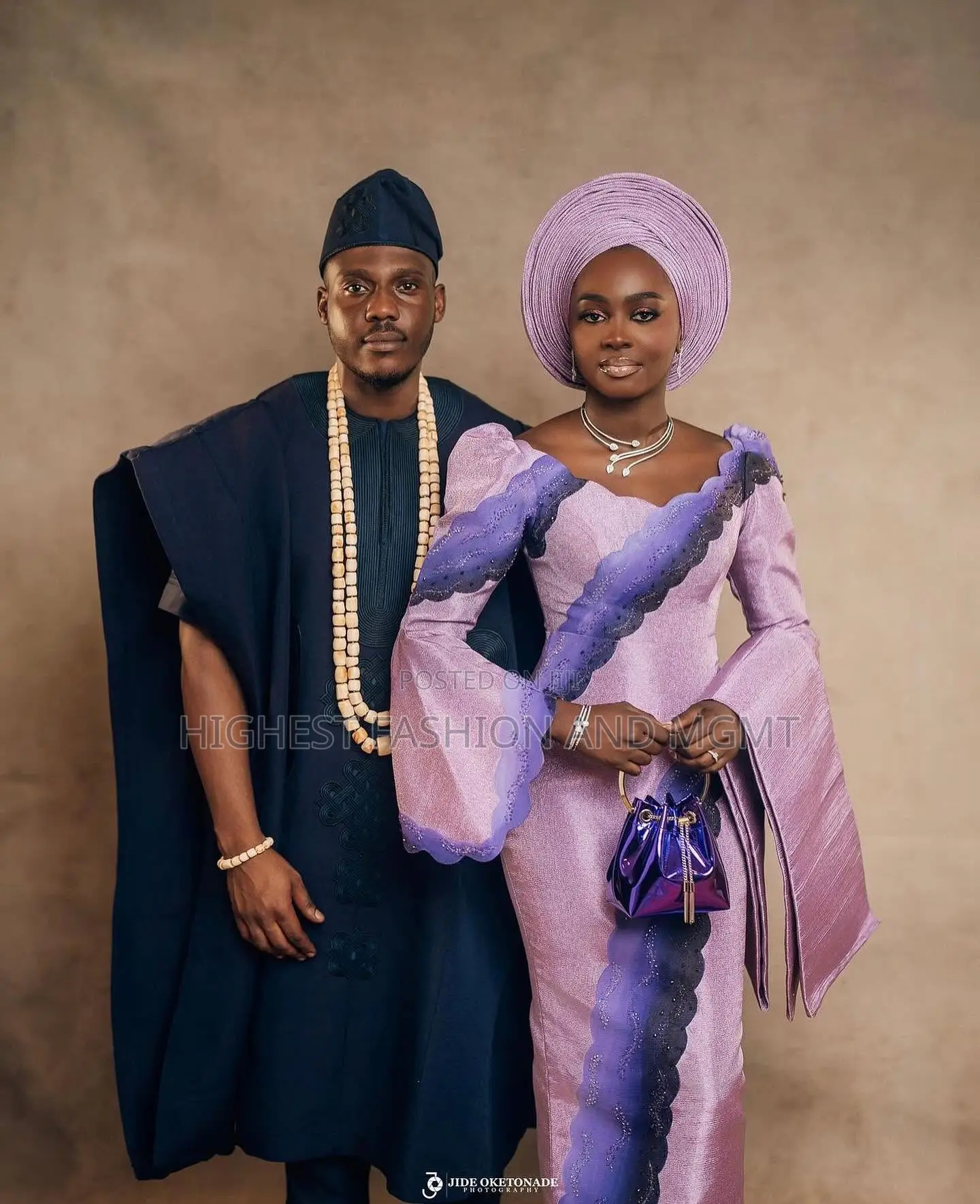 Lavender Gradient Gown Navy Agbada Set