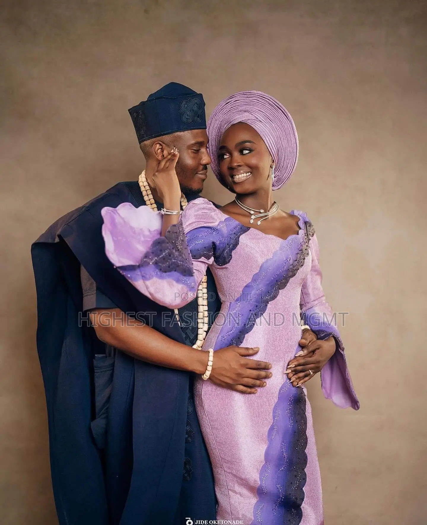 Lavender Gradient Gown Navy Agbada Set