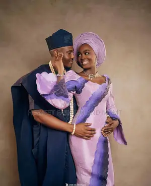 Lavender Gradient Gown Navy Agbada Set