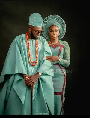 Seafoam Maroon Corset Gown Agbada Set