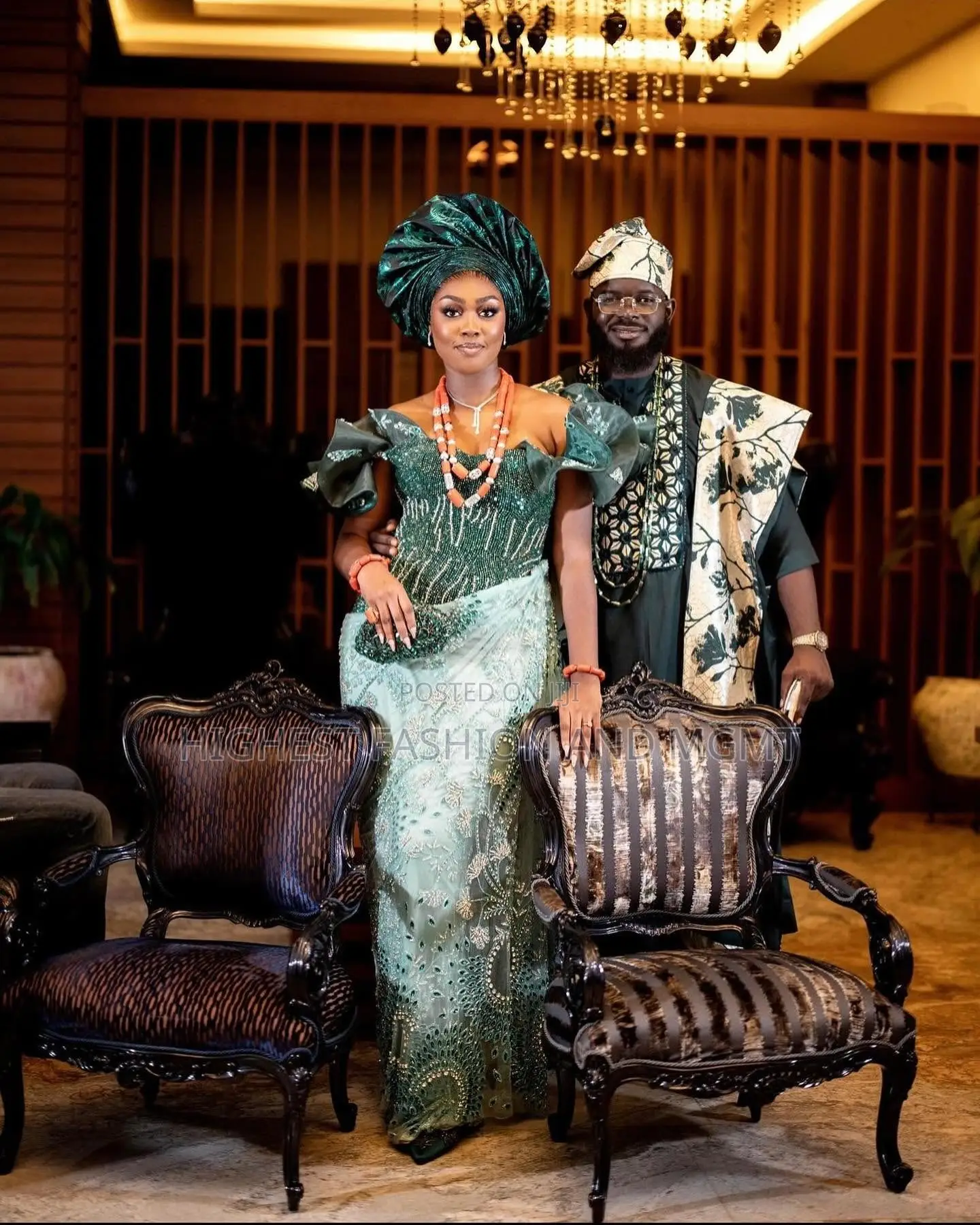 Emerald Sage Corset Gown Patterned Agbada Set