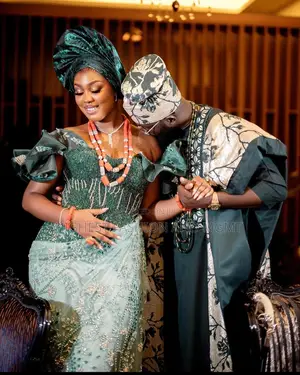 Emerald Sage Corset Gown Patterned Agbada Set
