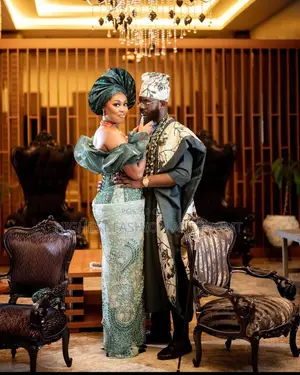 Emerald Sage Corset Gown Patterned Agbada Set