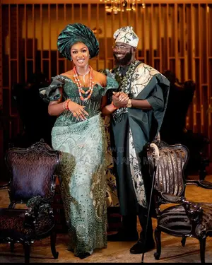 Emerald Sage Corset Gown Patterned Agbada Set