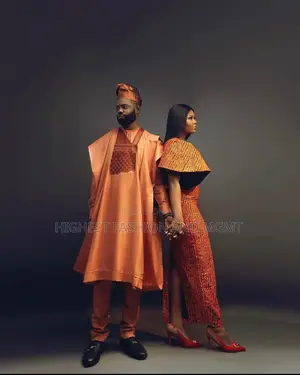 Rust Patterned Gown Terracotta Agbada Set