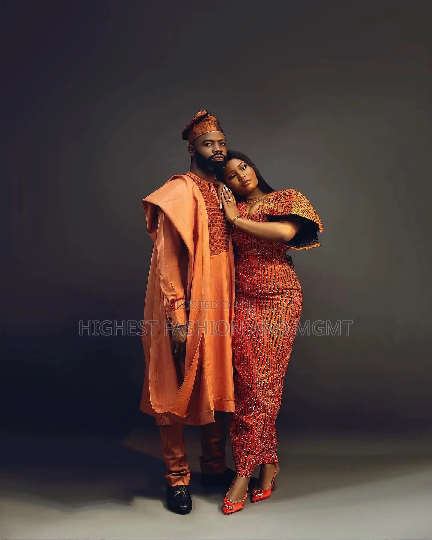 Rust Patterned Gown Terracotta Agbada Set