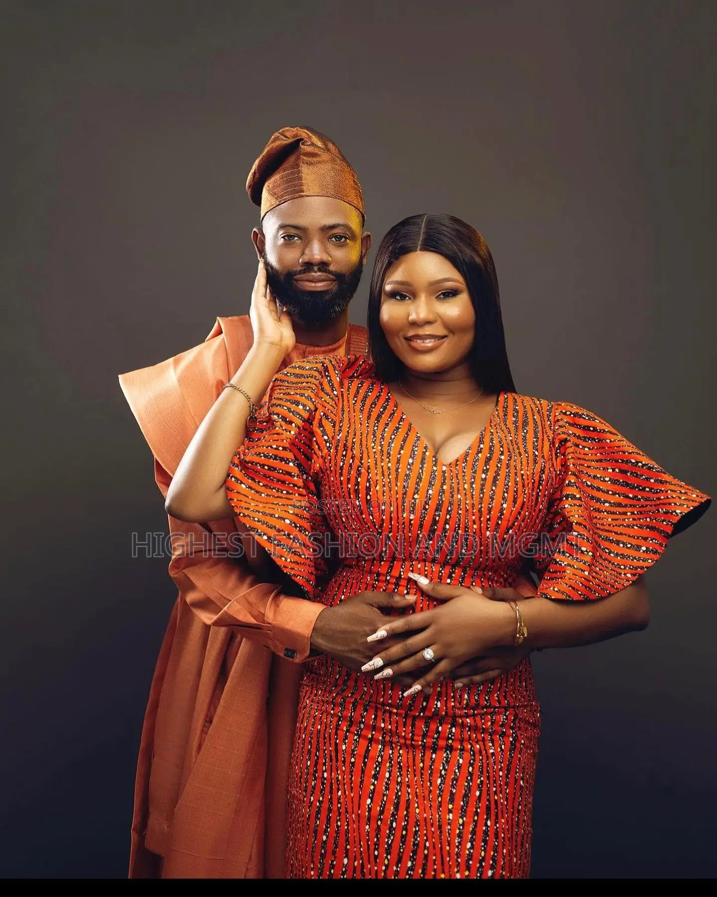 Rust Patterned Gown Terracotta Agbada Set