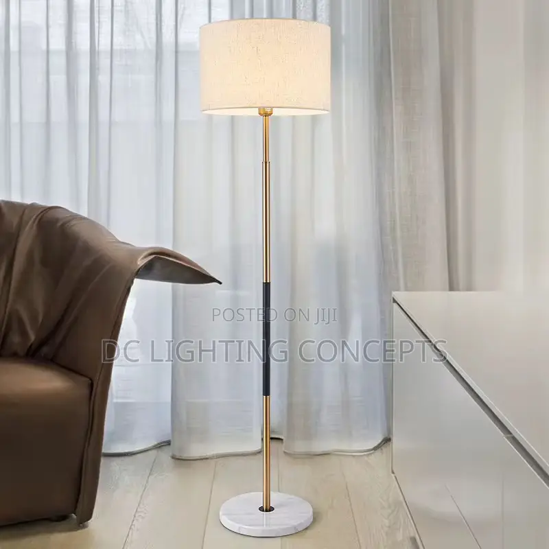 Modern Creative Fabric Shade Iron Body Floor Lamp With Marble Base.