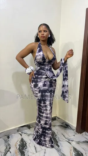 Classy Tie-Dye Halter Neck Maxi Dress With Side Draped Detail
