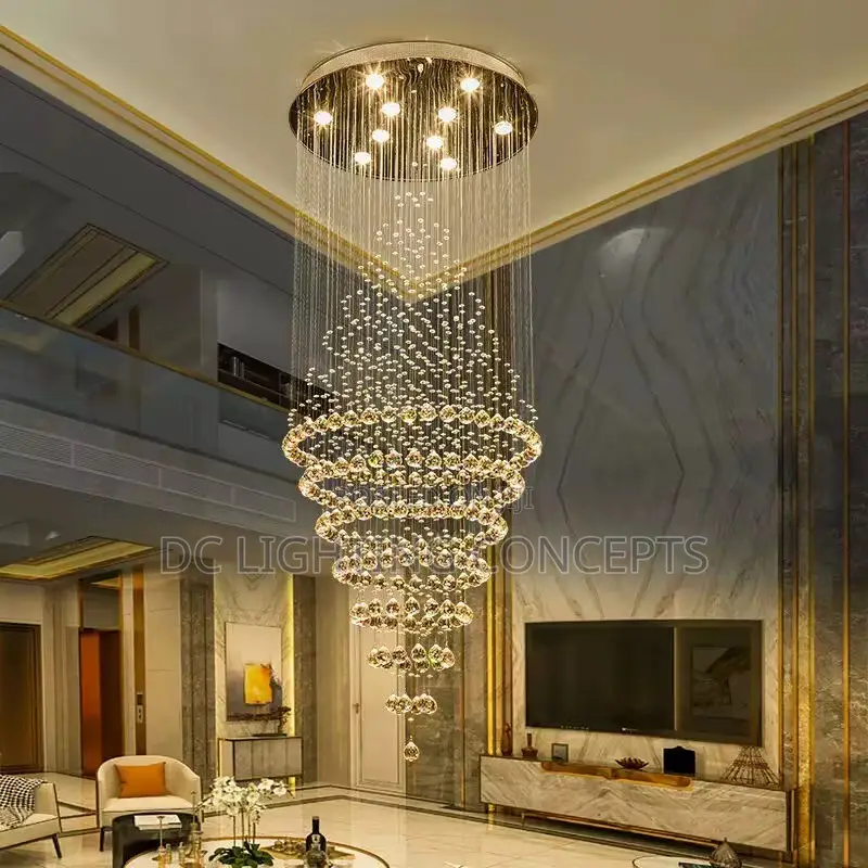 Modern Large Luxury Crystal Drop Ball Pendant Light.