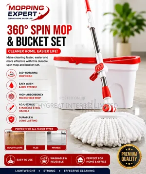 360° Spin Mop Bucket With Microfiber Mop Stainless Steel Handle