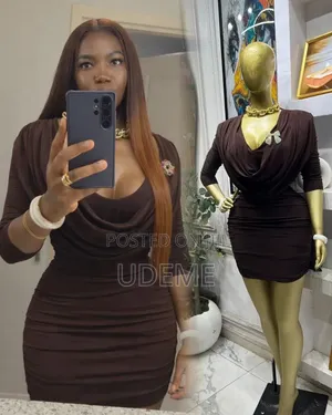 Elegant Brown Cowl Neck Bodycon Mini Dress 