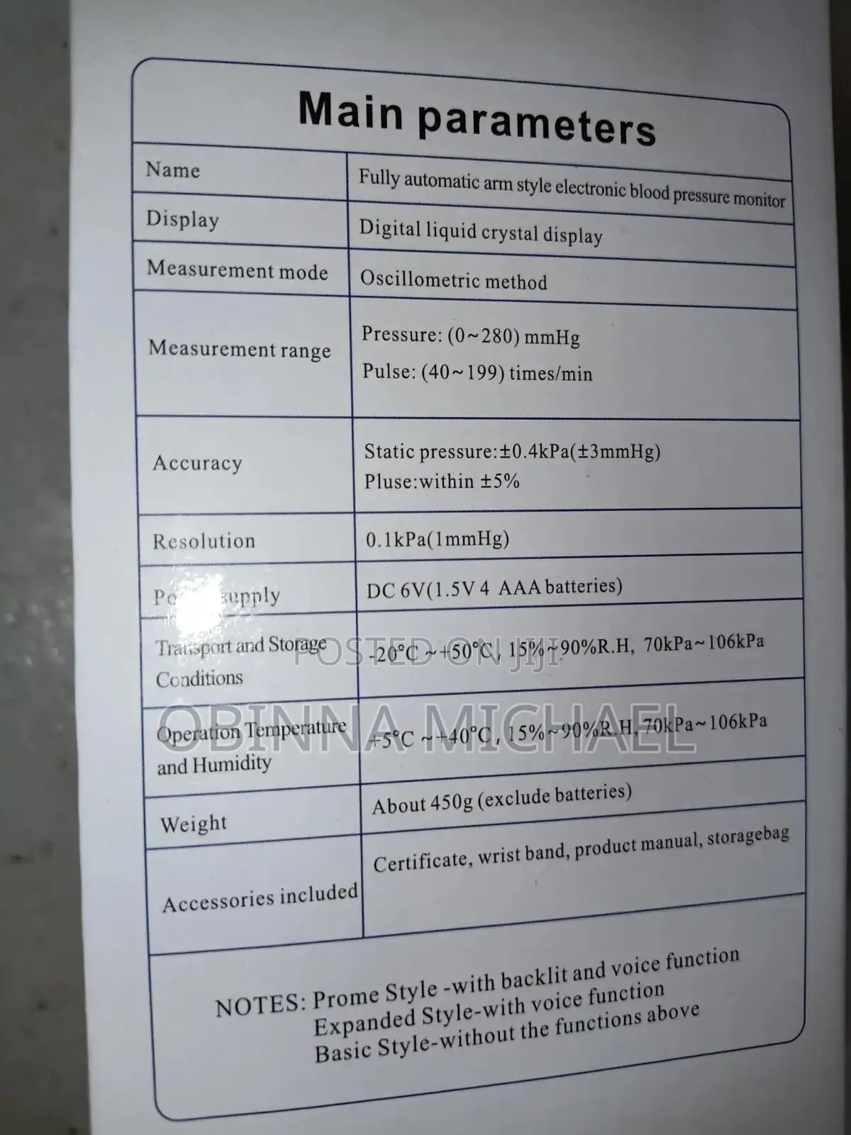 Electronic Blood Pressure Monitor With Voice Function.