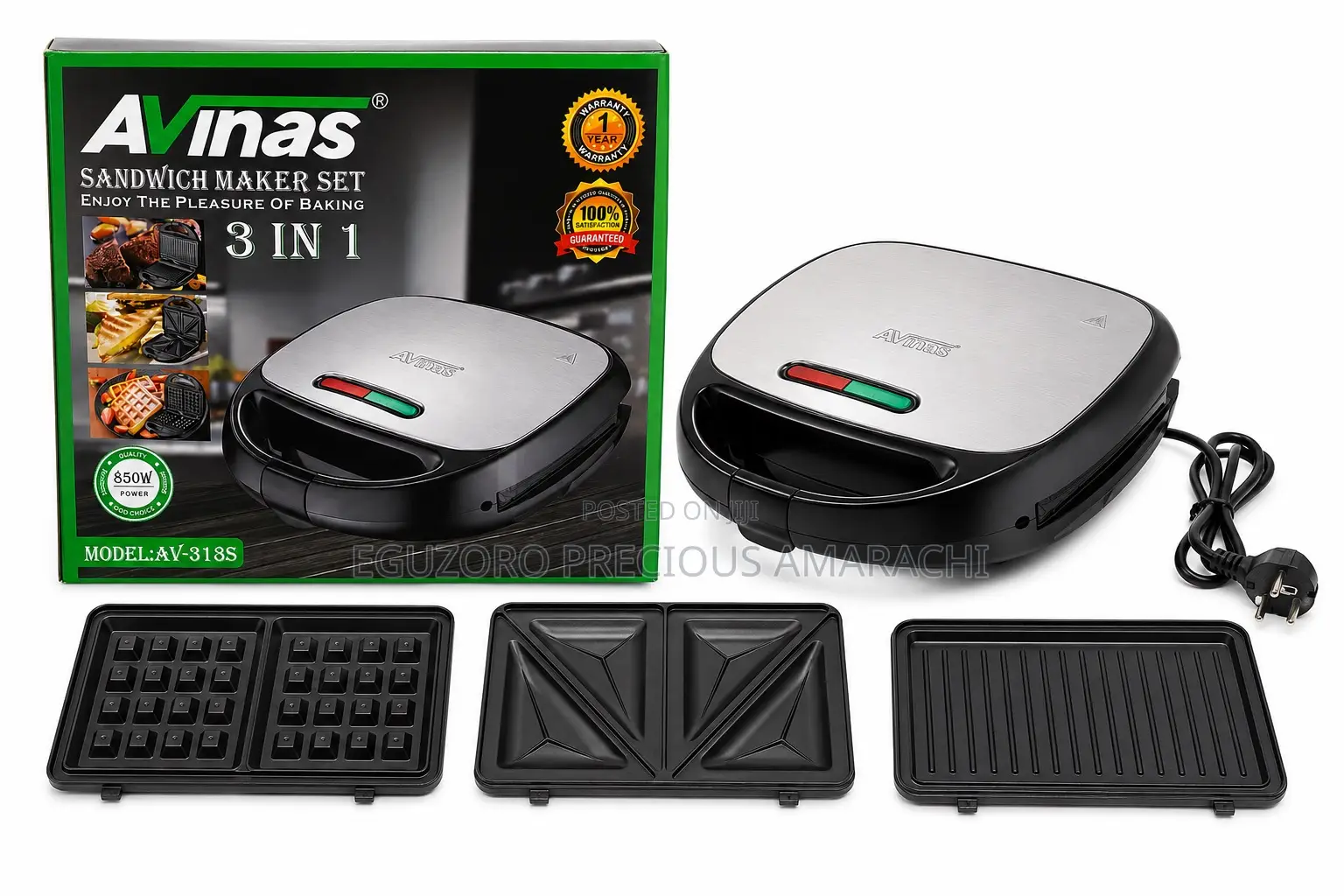 3in1 Avinas Multifunctional Sandwich Maker-850w