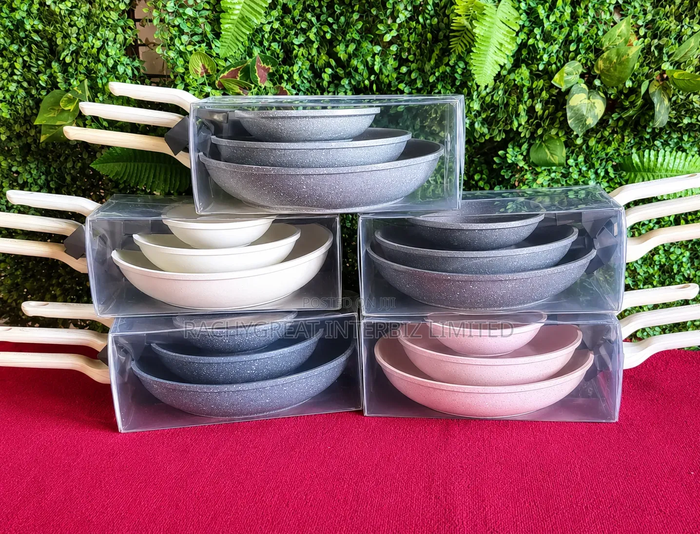 3-Piece Non-Stick Granite Cookware Set With Ergonomic Handles