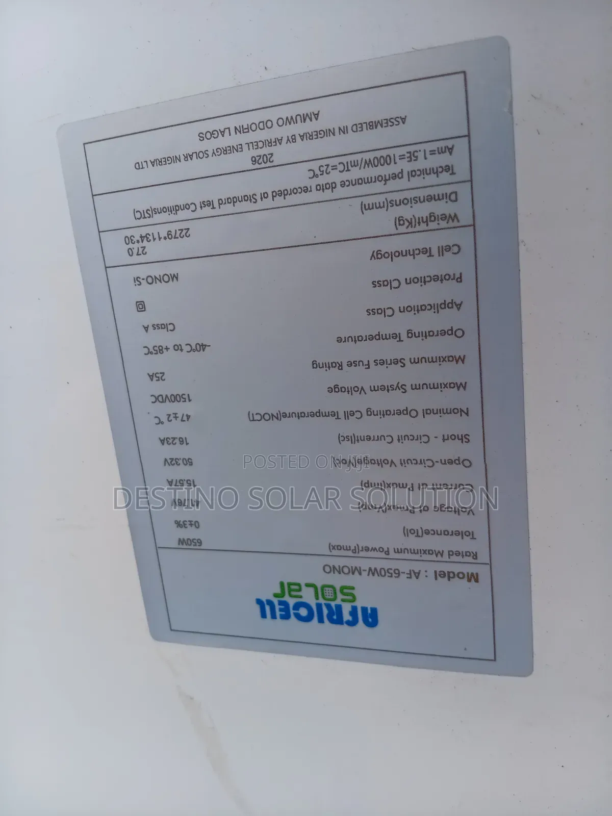 Africell 650watts Solar Panels 144 Cells