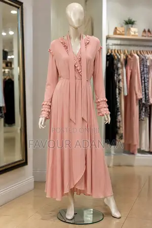 Elegant Women's Long Sleeve Maxi Dress – Blush Pink | Brand New