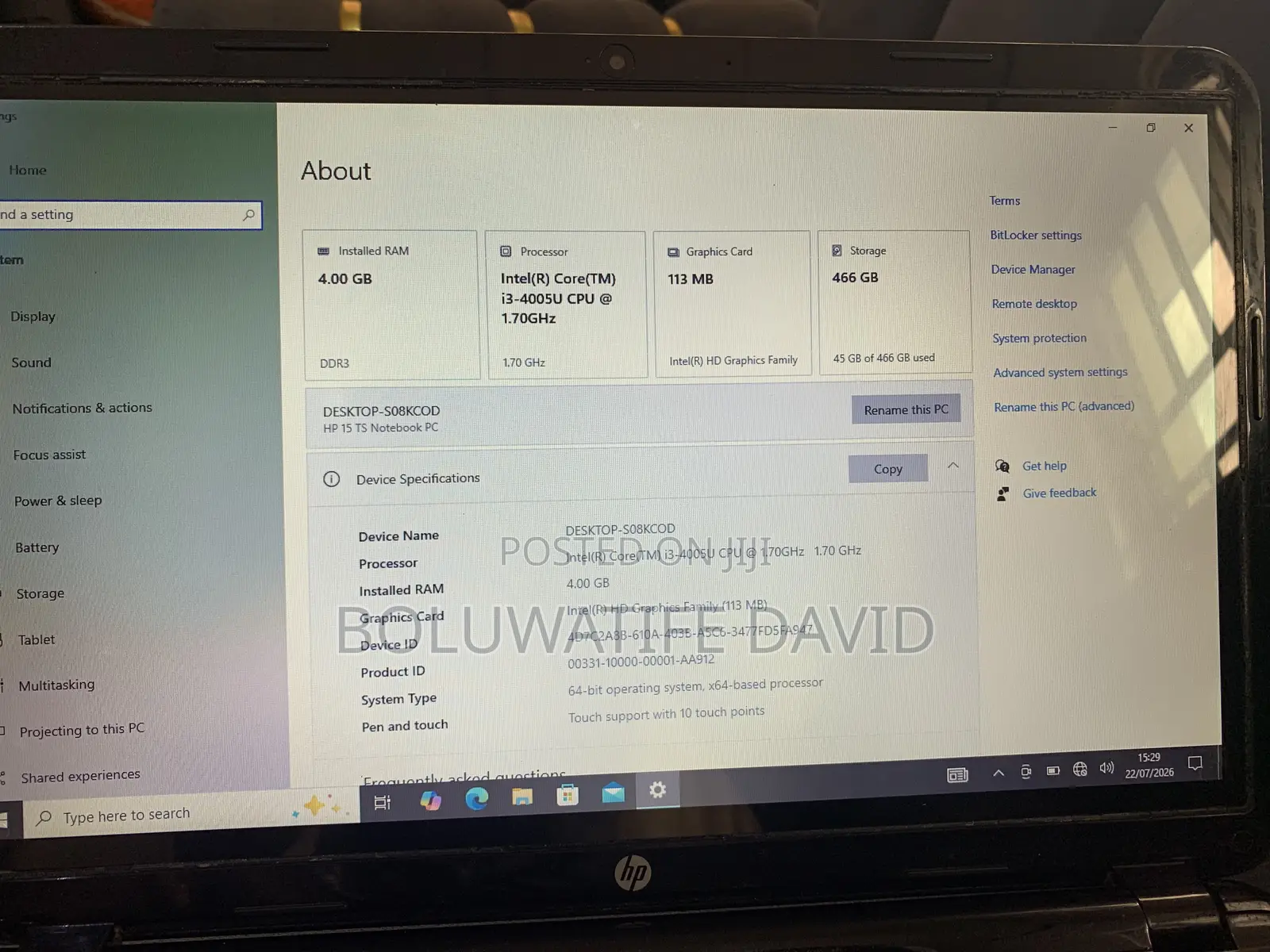 Laptop HP 4GB Intel Core i3 HDD 500GB