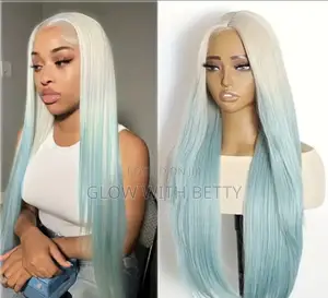26" White to Ice Blue Ombre Straight Lace Front Wig - New