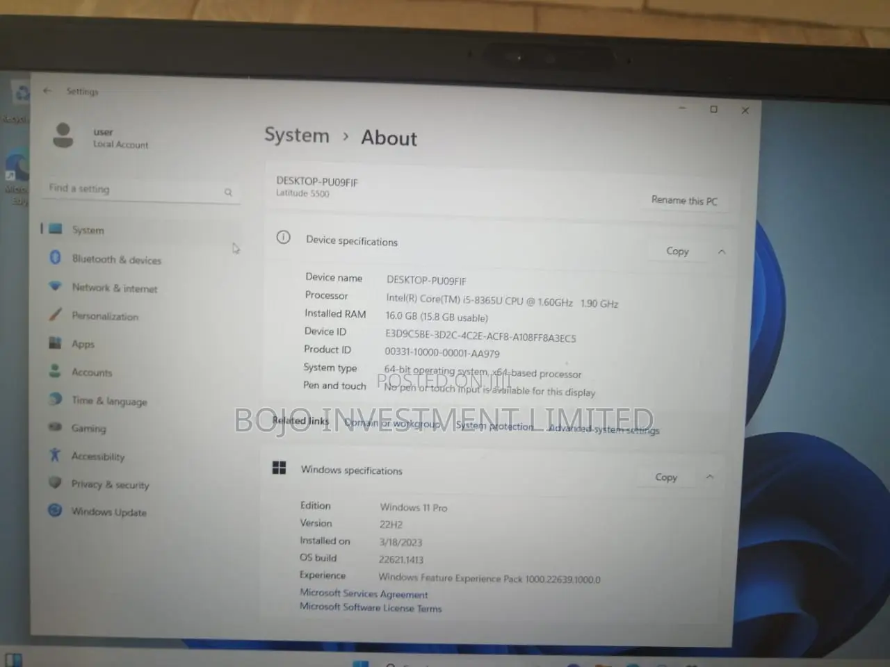 Laptop Dell Latitude 5500 16GB Intel Core i5 SSD 256GB